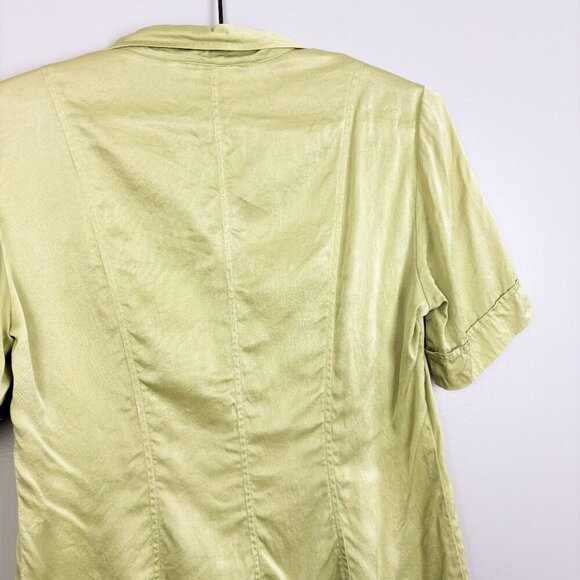 Como Womens 100% Silk Button Up Shirt Green Size 4 - Picture 5 of 5